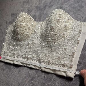 Strapless Pearl & Beaded Bustier Bra in Ivory